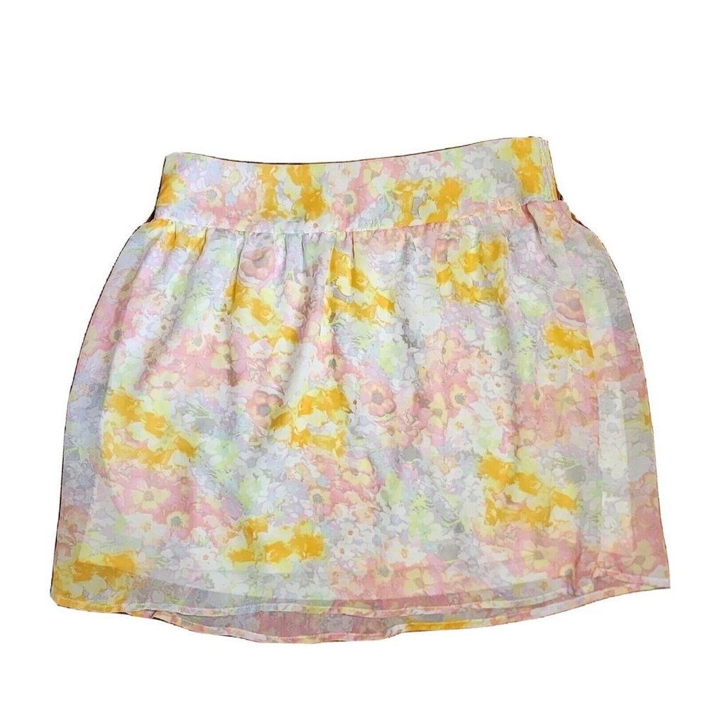 Maurices Skirt Womens‎ Size M Yellow Pink Floral Spring Chiffon Lined Pull On